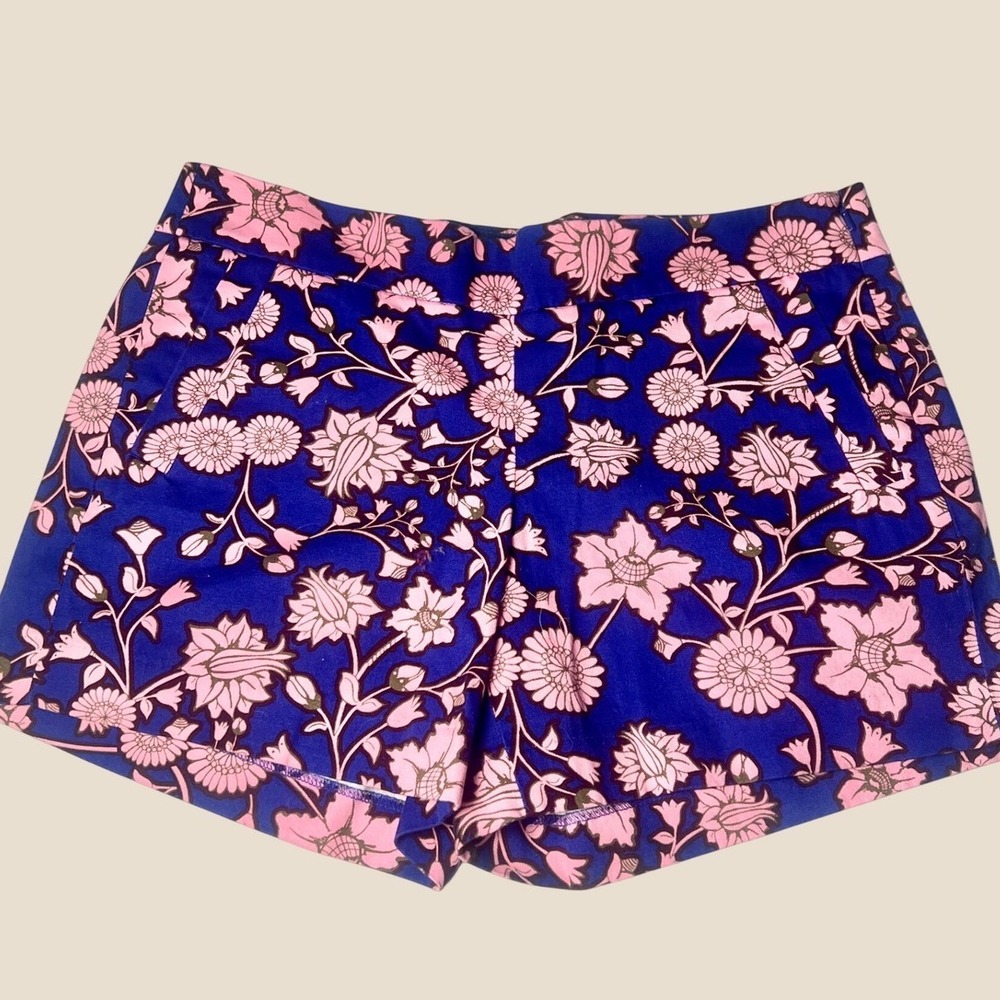 J.Crew Chino Shorts Blue Pink Floral Side Zip Cotton G2319 Womens 8 NWOT